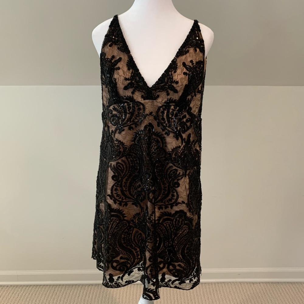 Free People Night Shimmer Sequenced Lace Mini Dress
